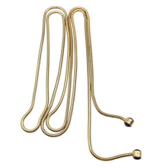 Vintage Wrap Around Knotted Lariat Gold Tone Claspless Necklace w/ Black Finial - Picture 7 of 7